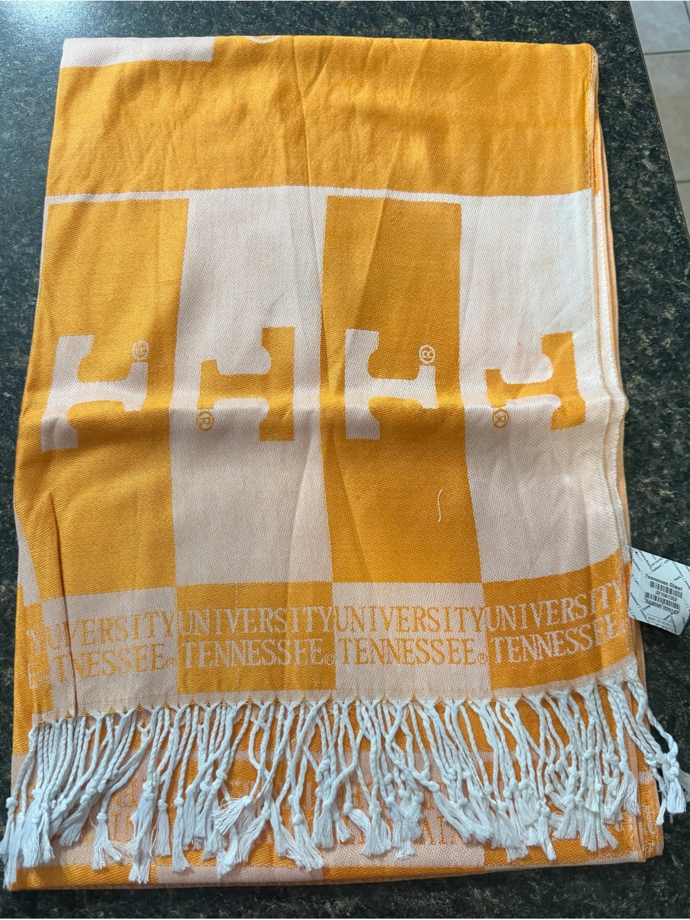 Orange and White Fringe Throw Blanket